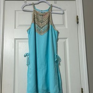 Lilly Pulitzer Turquoise Dress with Gold Crochet Accents